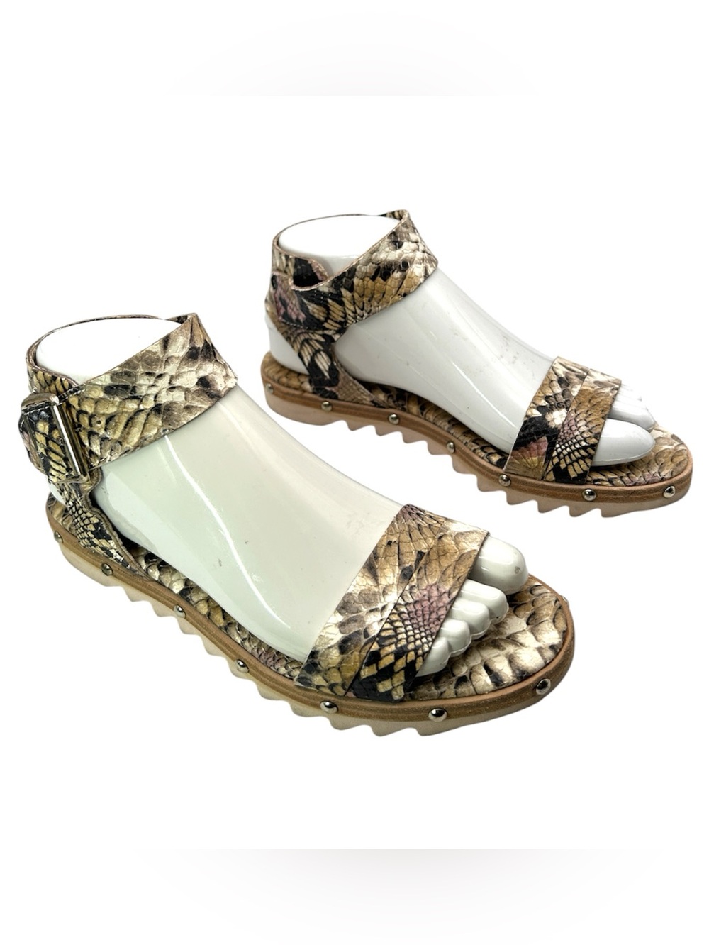 AGL womans sandals brown pink silver strappy python reptile animal size 38 US 8 - Picture 14 of 14